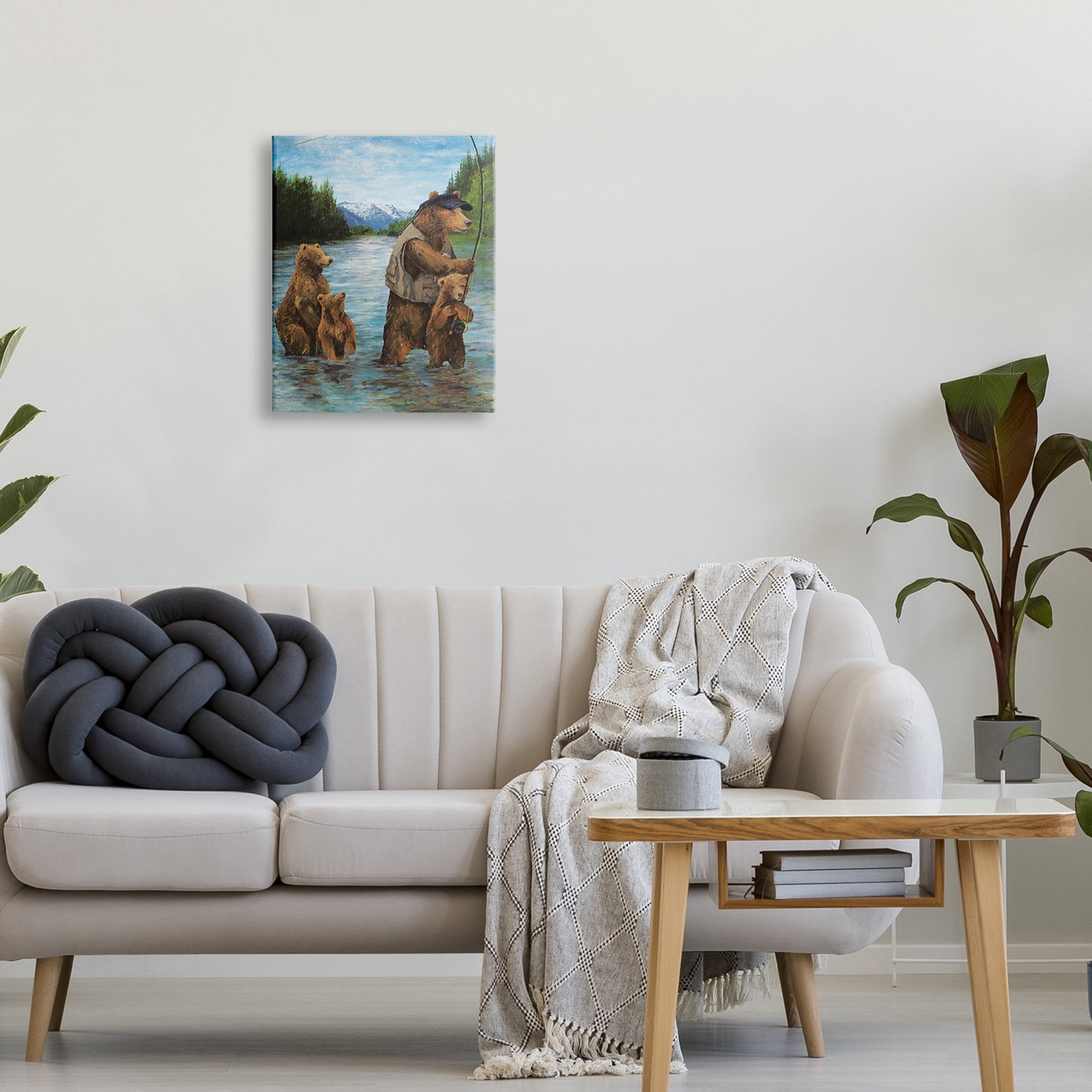 Stupell Industries Brown Grizzly Bear Family Fishing Mountain Lake Landscape , 16 x 20, Design by Kamdon Kreations