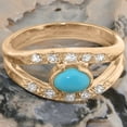 thumbnail image 5 of LBG British Made 9k Rose Gold Genuine Natural Turquoise & Diamond Womens Band Ring - 33 size options - Size 5.5, 5 of 7