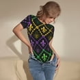 thumbnail image 3 of Saiise Mardi Gra Motif Géométrique Combinaison à Manches Courtes pour Femmes Col Rond Pyjama Justaucorps Extensible avec Fermeture à Pression-Petit, 3 of 7