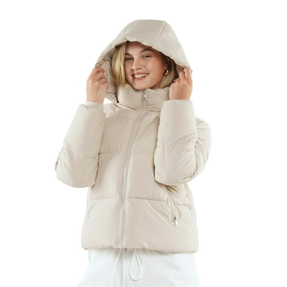 PUFFIT Women Puffer Jacket Hood Winter Water Repellent Wind-resistant Ladies Classic Quilted Padded Coat Big Pocket