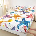 thumbnail image 5 of Manfei Watercolor Colorful Starfish Queen Sheet Sets for Kids Boys and Girls, Marine Life Print Bed Set 4pcs, 1 Flat Sheet, 1 Fitted Sheet and 2 Pillowcases, 5 of 6