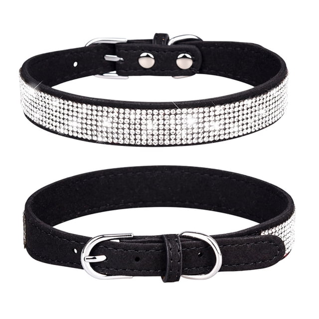 Conjunto combinado de correa de perro con collar de cachorro de perro y gato con diamantes de imitación de cuero de gamuza suave