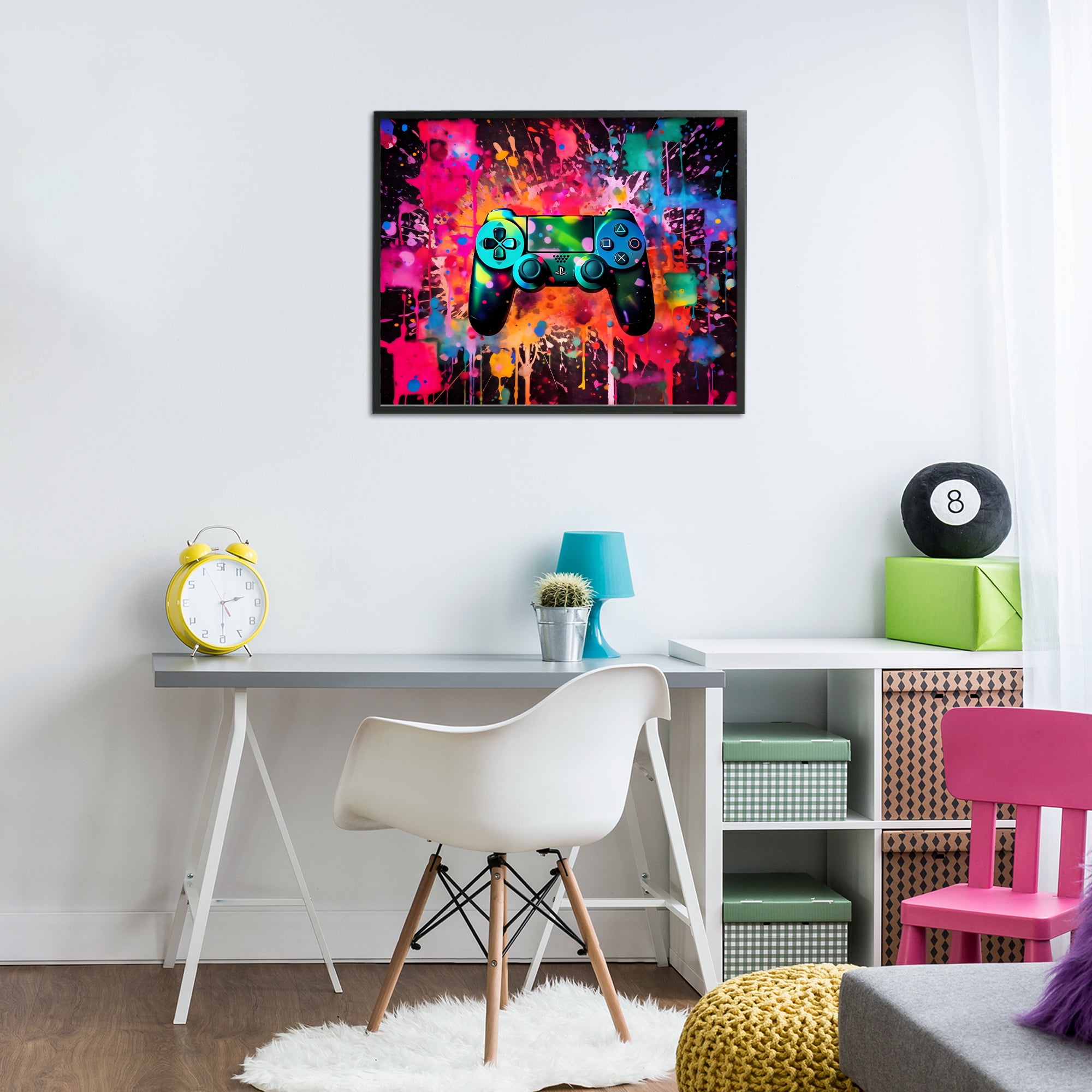 Stupell Industries Vibrant Gamepad Burst Black Framed Giclee Art, design by Creative Studio