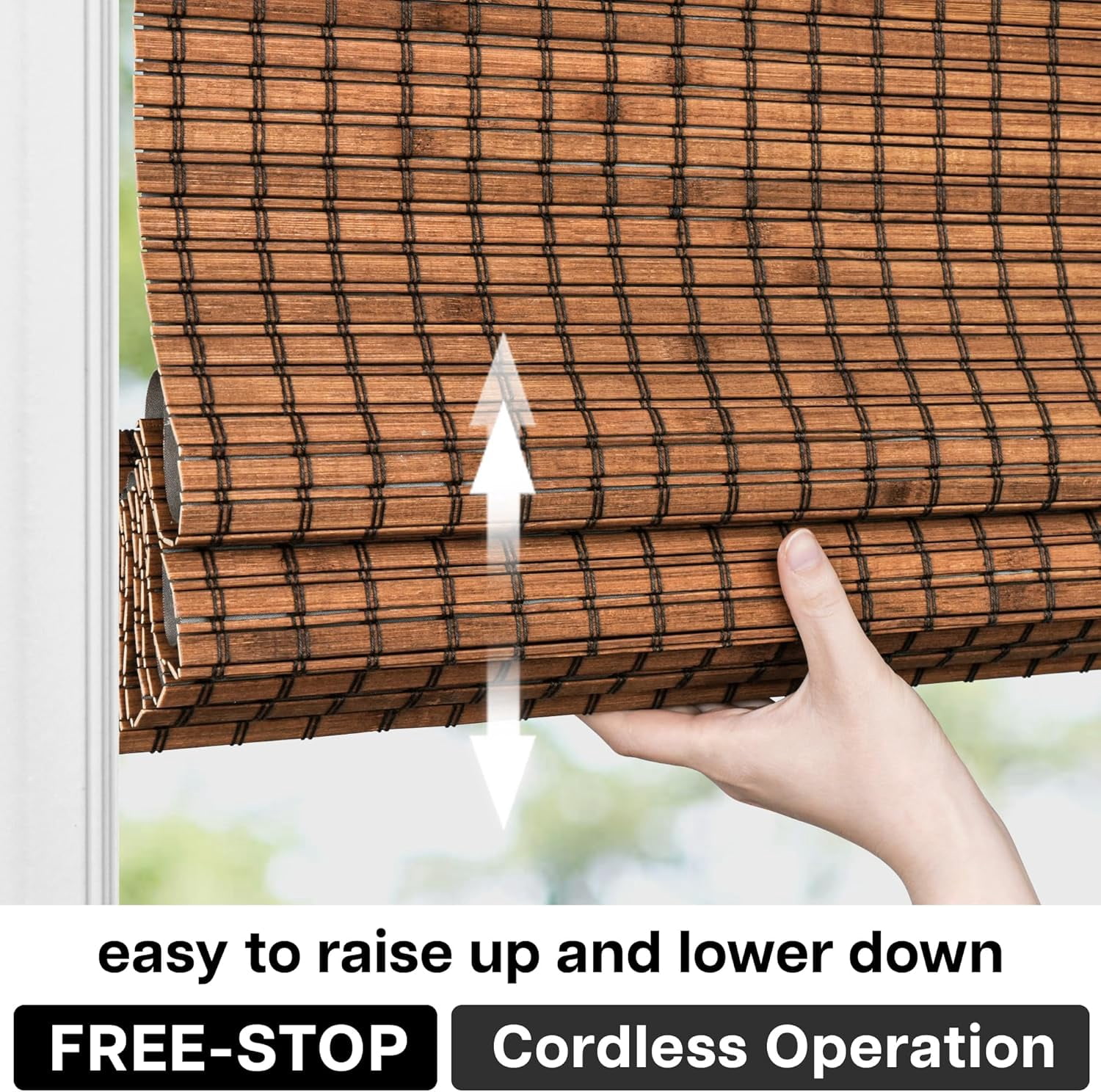 LazBlinds Cordless Blackout Bamboo Roman Shades, Room Darkening Blinds for Interior Windows, Thermal Insulated Roll Up Bamboo Blinds for Home & Patio, 20" W x 64" H, Penang Teak