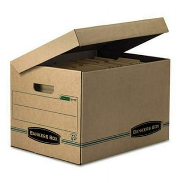 Bankers Box SYSTEMATIC Basic-Duty Attached Lid Storage Boxes, Letter/Legal Files, Kraft/Green, 12/Carton (12772)