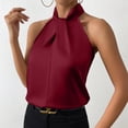 thumbnail image 4 of Htigea Womens Satin Halter Tank Tops Elegant Twist Front Sleeveless Blouse Dressy Keyhole Back88Tanks Watermelon Red S, 4 of 6