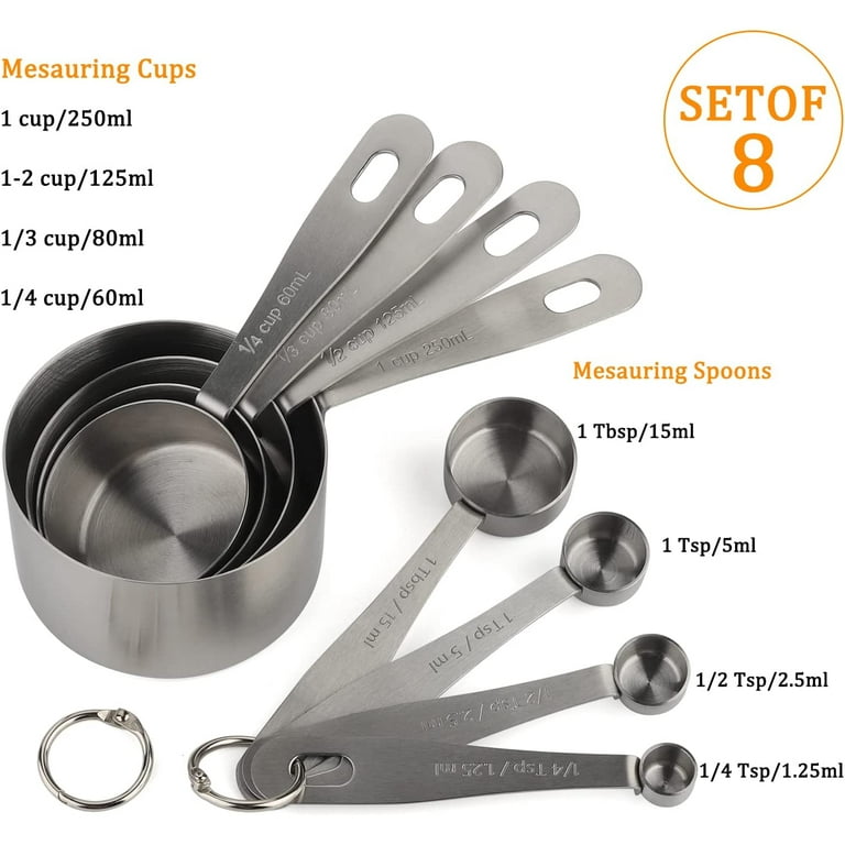 Measuring Cups and Spoons Set of 4, Stainless Steel Dry & Liquid