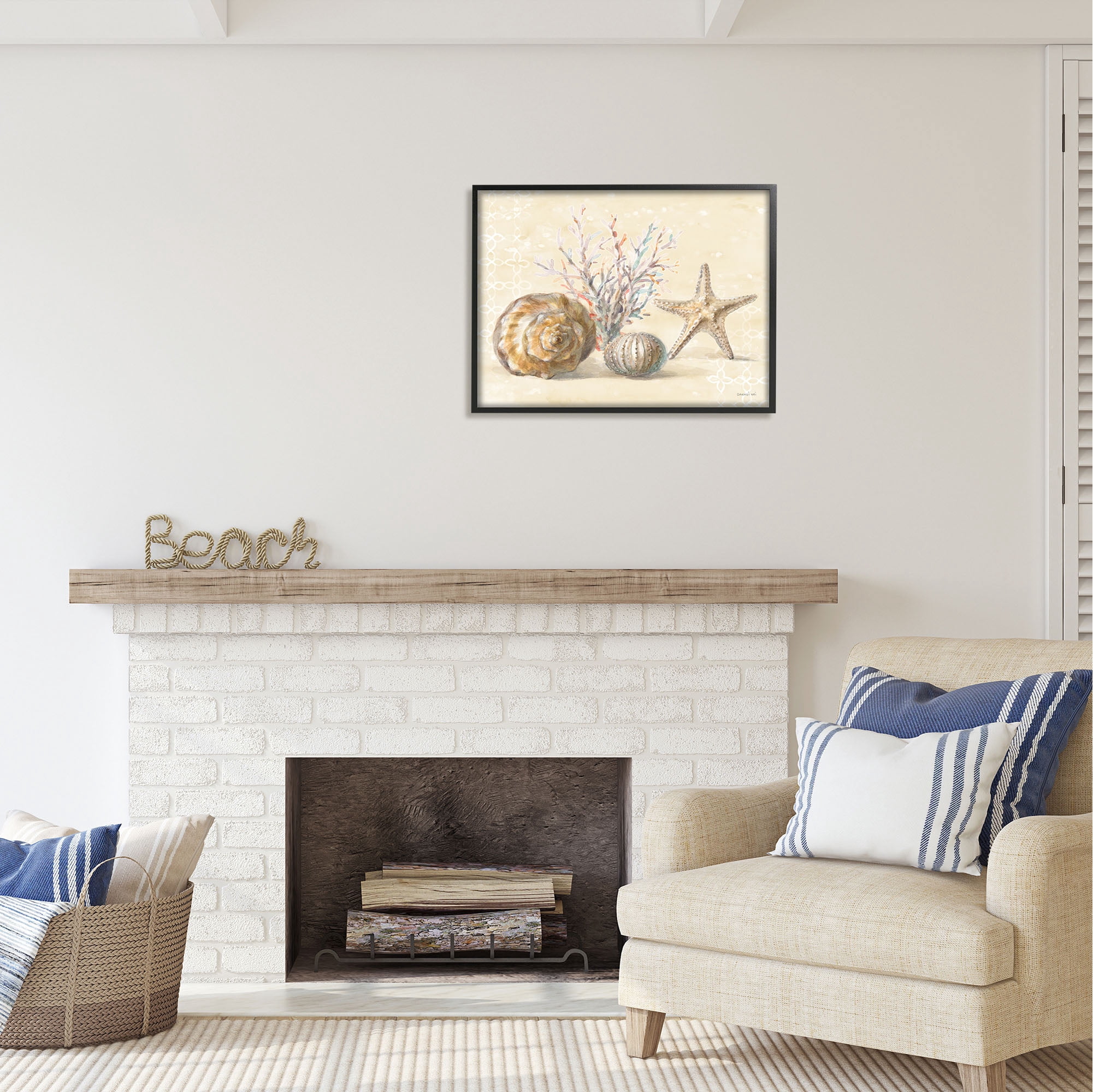 Stupell Industries Sunrise Beach Seashells Animals & Insects Painting Black Framed Art Print Wall Art, 30 x 24