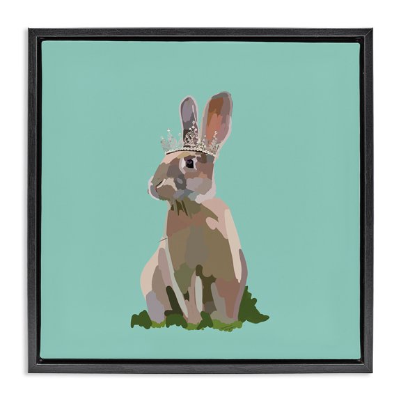 Stupell Industries Eclectic Rabbit with Royal Crown Black Floating Frame Canvas Art, 18 x 18, by Amelia Noyes