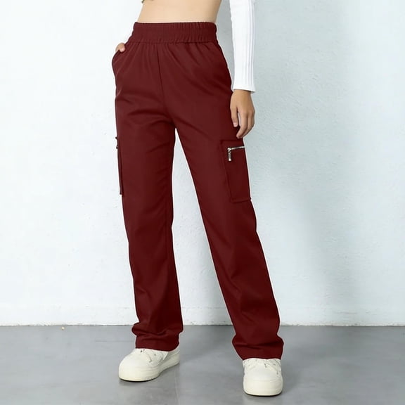 YueHuiYing Everyday Relaxed Fit Trousers for Women - Flowy Wide-Leg Pants Available in Assorted Colors Wine L