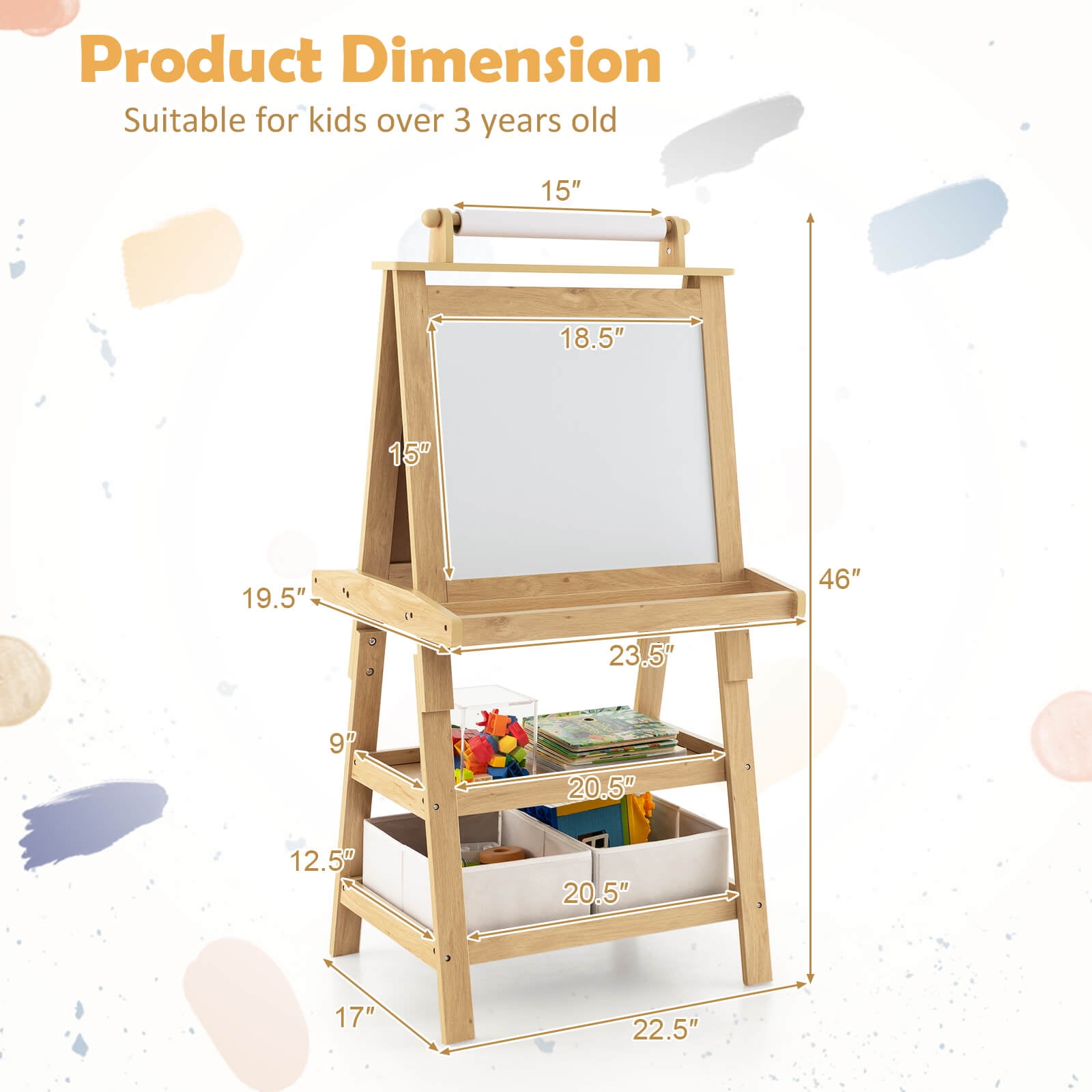 Costway Kids Art Easel Double Sided Chalkboard Magnetic Whiteboard with Storage Tray Pink Natural