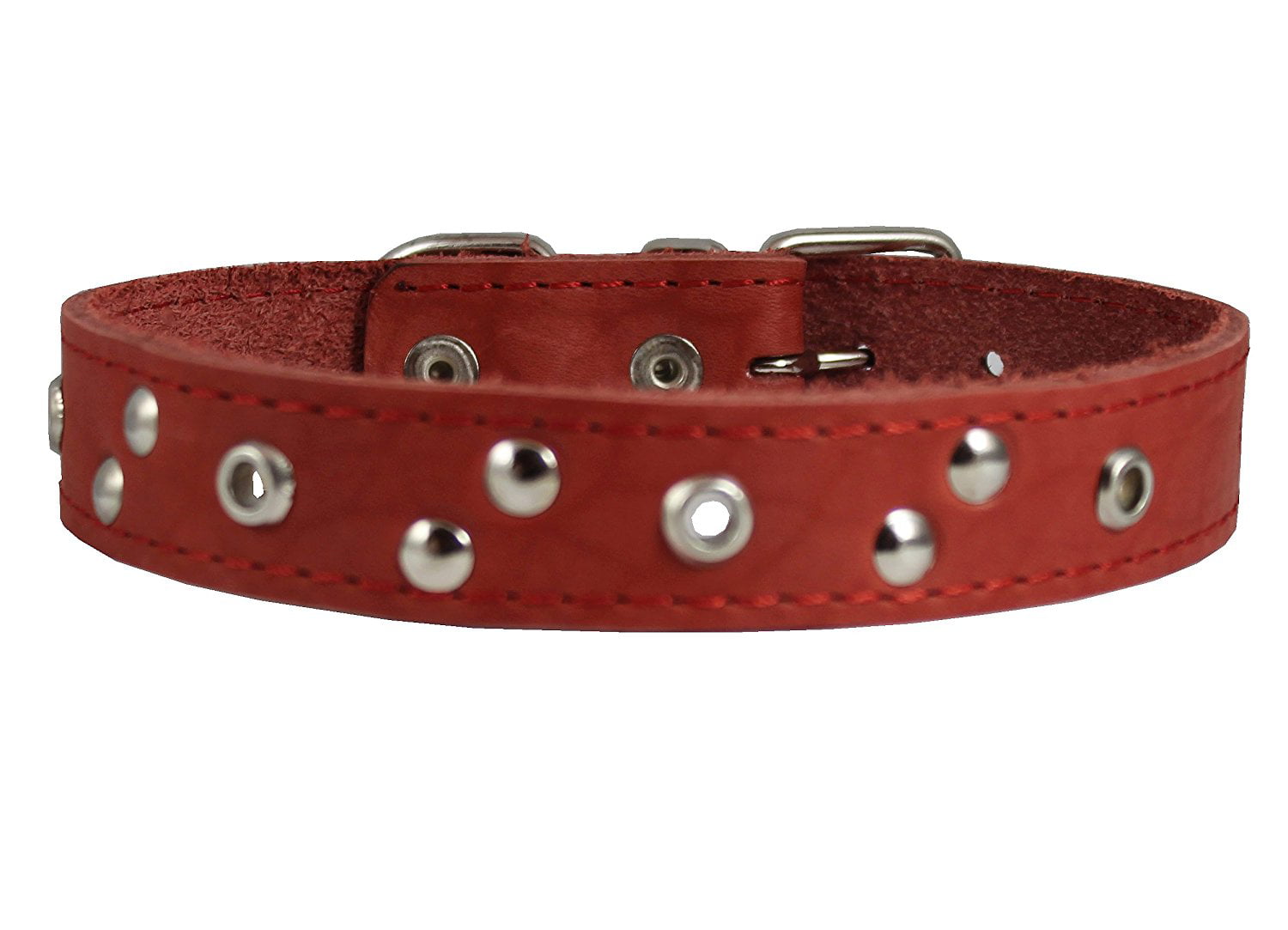 Genuine Leather Studded Padded Dog Collar Fits 13"-17" Neck for Medium Dogs 