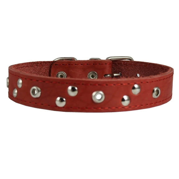 Genuine Leather Studded Dog Collar, Red, 1' Wide. Fits 13'-17.5' Neck Size