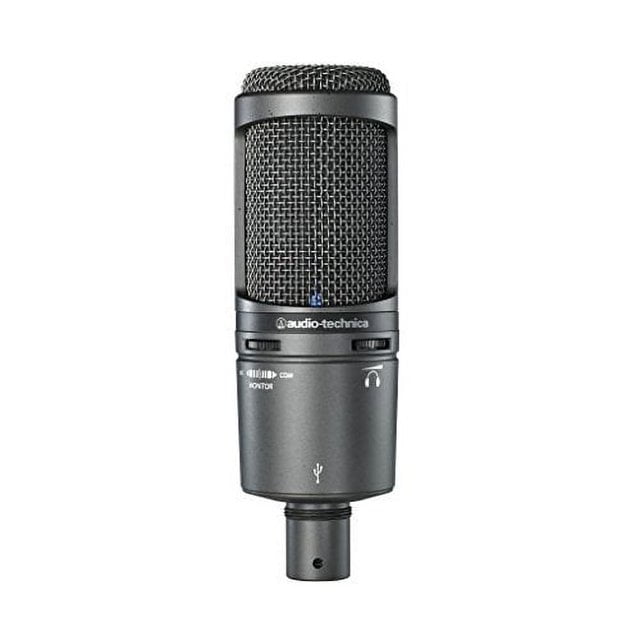Microphone Audio Reconditionné (Bon État) Cardioïde Technica à Condensateur USB, avec Prise Casque Intégrée et Contrôle du Volume, avec Trépied, Noir - AT2020USB+