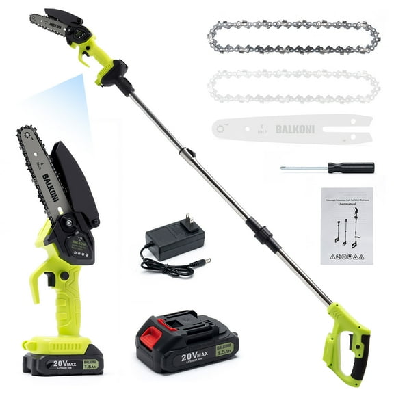 2-in-1 Cordless Pole Saw, Chainsaw With 6.5ft Telescopic Pole, 6" Brushless Motor, 1.5Ah Lithium Batteries, Quick-Change Chain Heavy-Duty Metal Construction