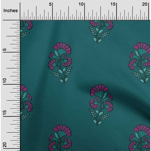 oneOone Cotton Jersey Dark Teal Green Fabric Floral Block Fabric For Sewing Printed Craft Fabric By The Yard 58 Inch Wide