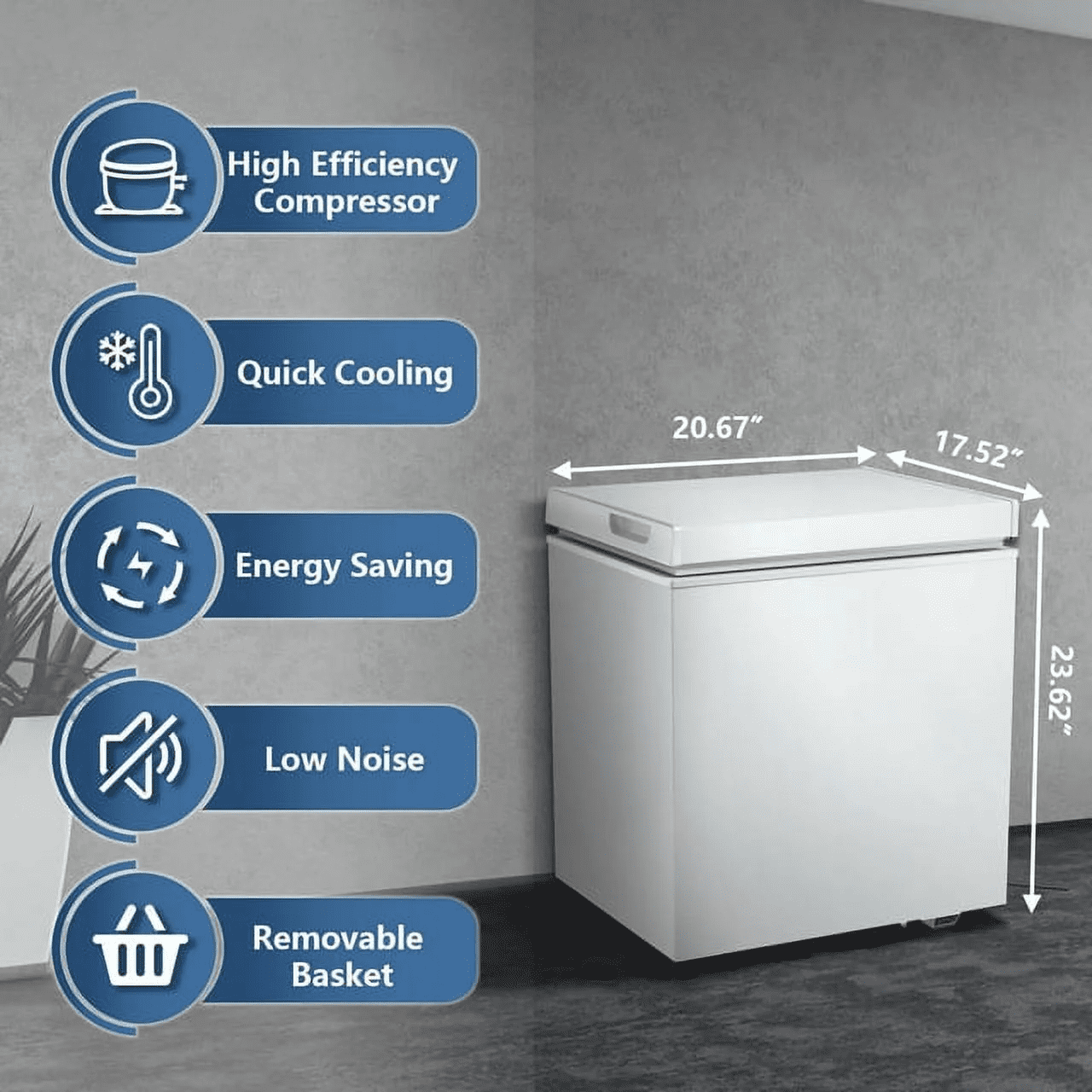 Auseo 2.5 cu ft Chest Freezer Free Standing Top open Door Deep Compact Freezer with 7 Gear Adjustable Temperature, Suitable for Home/RV/Kitchen/Office-White