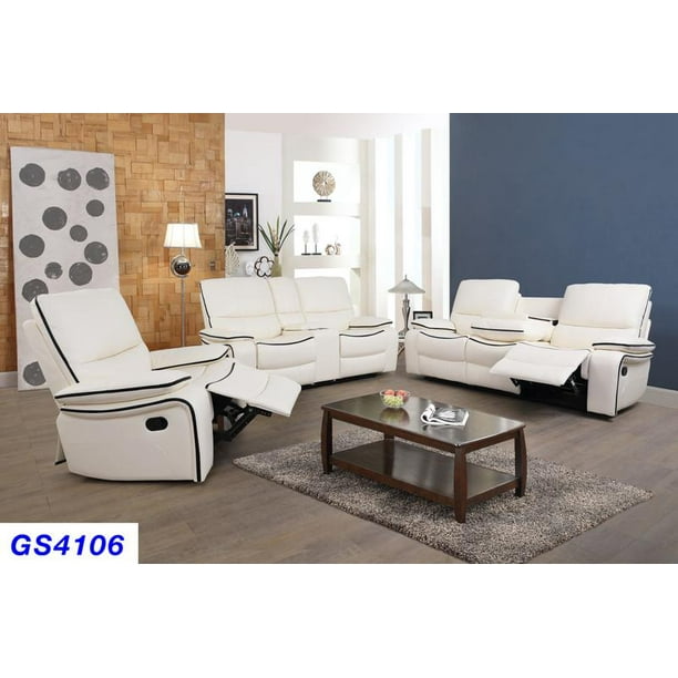 Ainehome 3pc Recliner Sofa For Living Room Set Faux Leather Reclining Manual Motion Home Furniture White Com Faux Leather Reclining Sofa Set, White Faux Leather Sofa Sets
