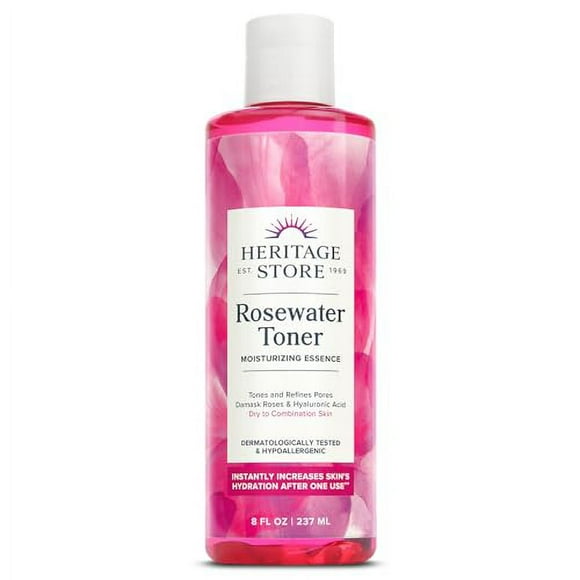 Heritage Store Rosewater Facial Toner with Hyaluronic Acid, Dry to Combination Skin Care, Hydrating Toner Refines Pores & Minimizes The Appearance of Fine Lines & Wrinkles, Alcohol FreeÇ‚, Vegan, 8oz