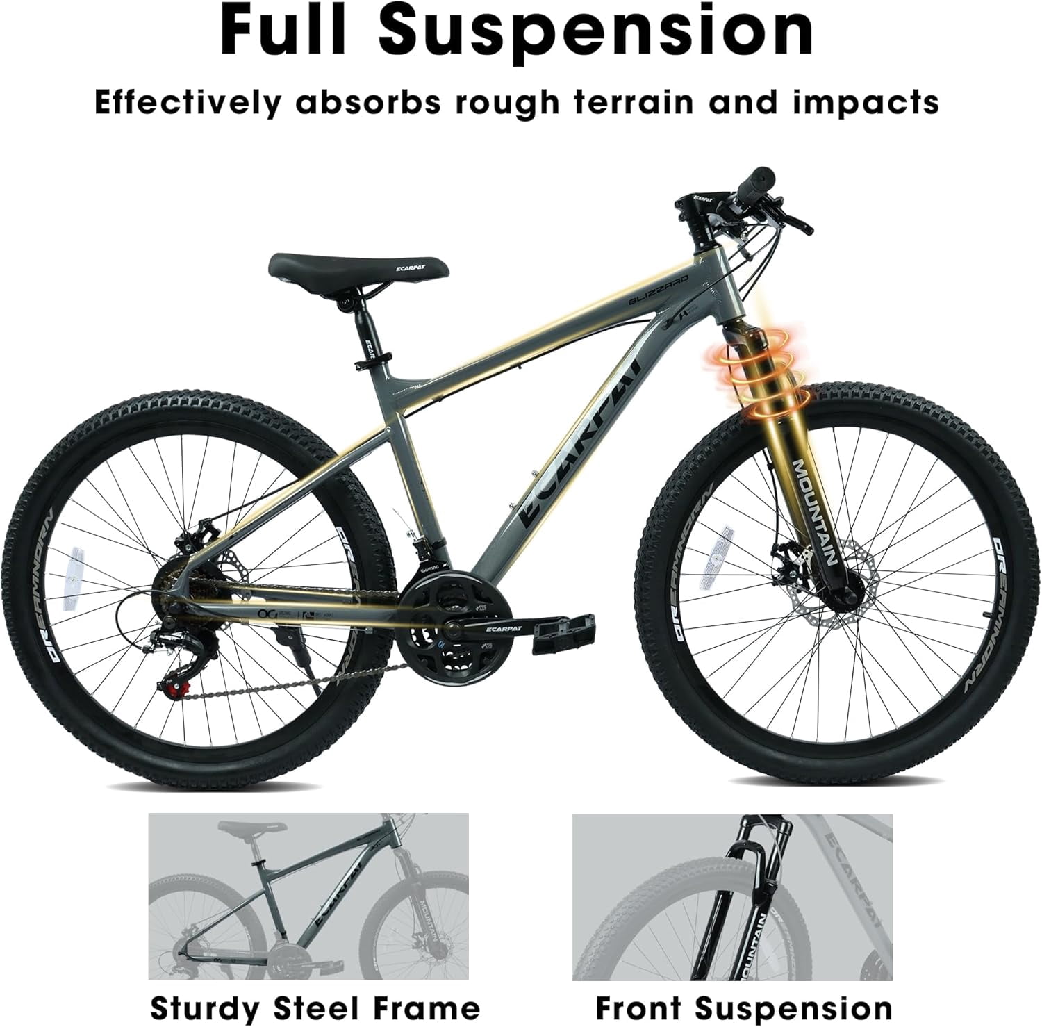 Ambifirner Mens Mountain Bikes: 21 Speeds Lightweight Cycling Bicycles, Dual Disc/V Brake,Metal Frame Bicycle for Men and Women, Adult Racing Bike with Comfort Seats