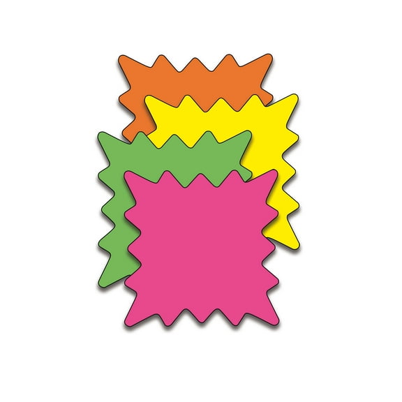 Multi-Colored Fluorescent Rectangle Burst Sign Cards - 7"W x 5"H - Pack of 100