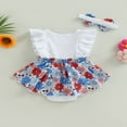 thumbnail image 4 of Newborn Baby Girl Rompers Dress Floral Short Sleeve Bodysuit + Headband, 4 of 9