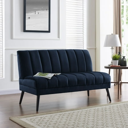 Handy Seat - Handy Living Houston Navy Blue Velvet Mid-century Modern Armless Loveseat
