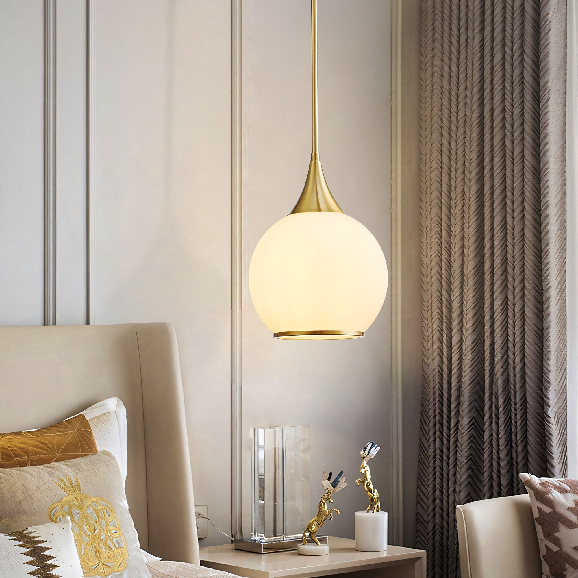 Modern Pendant Light Fixture Dimmable Kitchen Island Hanging Gold Ceiling Lights with White Glass lampshade