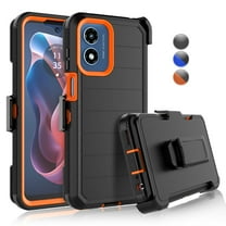 For Motorola Moto G Play 2024 6.5" Case,Heavy Duty Rugged Defender Case with [Belt Clip Holster] [Built in Screen Protecotr], Shockproof Full Body Protection Kickstand Cover, Orange