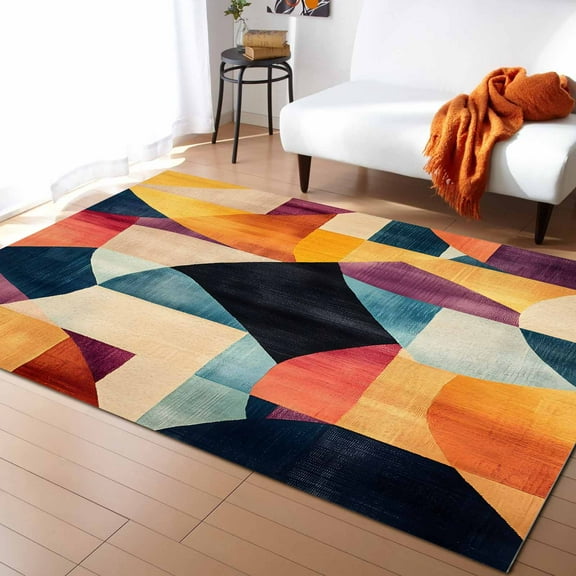 Area Rugs Indoor Non-Slip Rectangle Rug 5x7 Ft Abstract Art Colorful Geometric Color Block Rug Rubber Backing Floor Mats Non Shedding Home Decor Carpet for Entryway Living Room