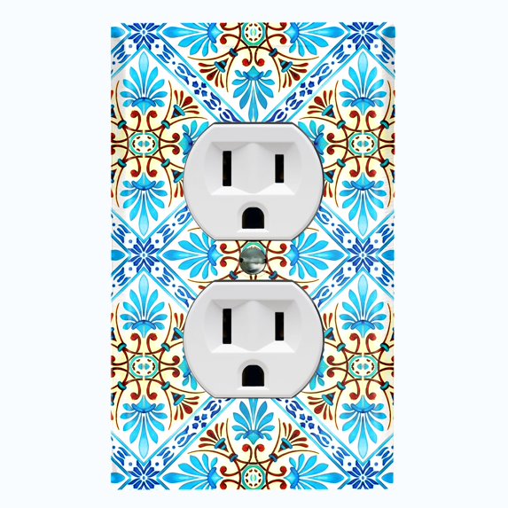 Metal Light Switch Plate Cover Fancy Teal Tile Pattern TIL012