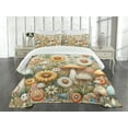 thumbnail image 3 of Ambesonne Trippy Quilted Bedspread Set 3 Pcs, Pastel Mushroom Garden Art, Queen Size, Orange Blue and Green, 3 of 4