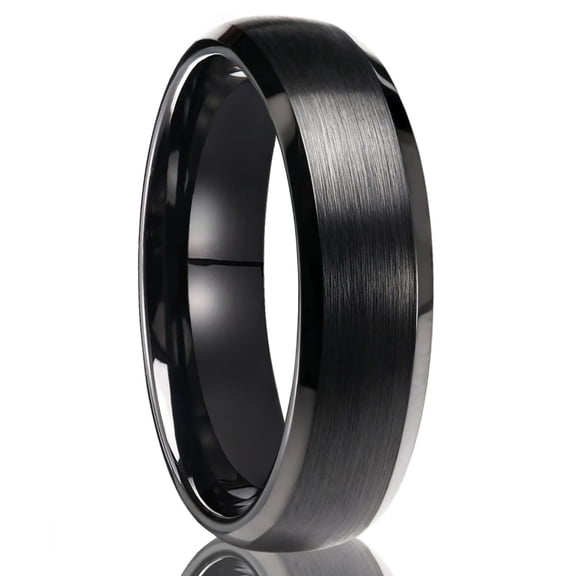 6mm Wide Tungsten Carbide Classic Curved Black Beveled Ring Men's Jewelry Couple Rings