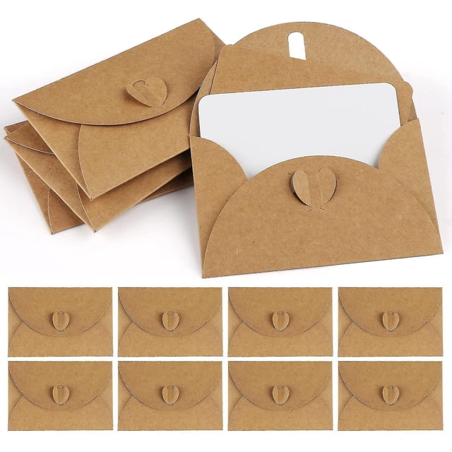 100 sobres de papel Kraft con 100 tarjetas de papel en blanco, mini sobres con cierre de corazón para tarjetas de regalo Diy Graffiti