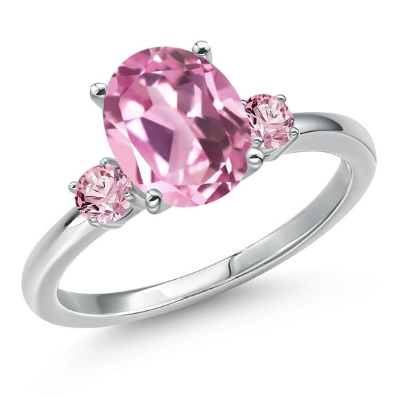 Gem Stone King 14K White Gold Light Pink Created Sapphire and Pink Lab Grown Diamond Engagement Ring for Women | 3.26 Cttw | Oval 10X8MM | Gemstone September Birthstone | Size 6