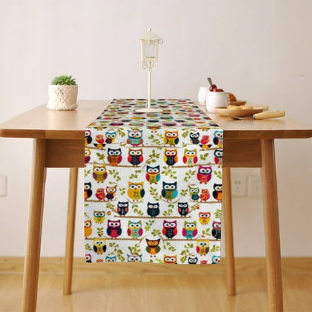 

Cute Owl Pattern (2) Table Runner Seasonal Fall Winter Kitchen Dining Table Decoration for Home Party Decor 13 x 90 Inch