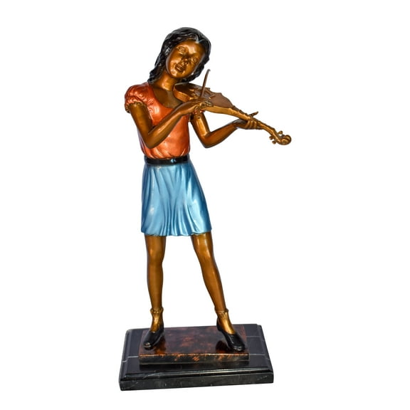 Young Girl Playing Violin Peacefully Bronze Statue Size: 10" x 5" x 21"H