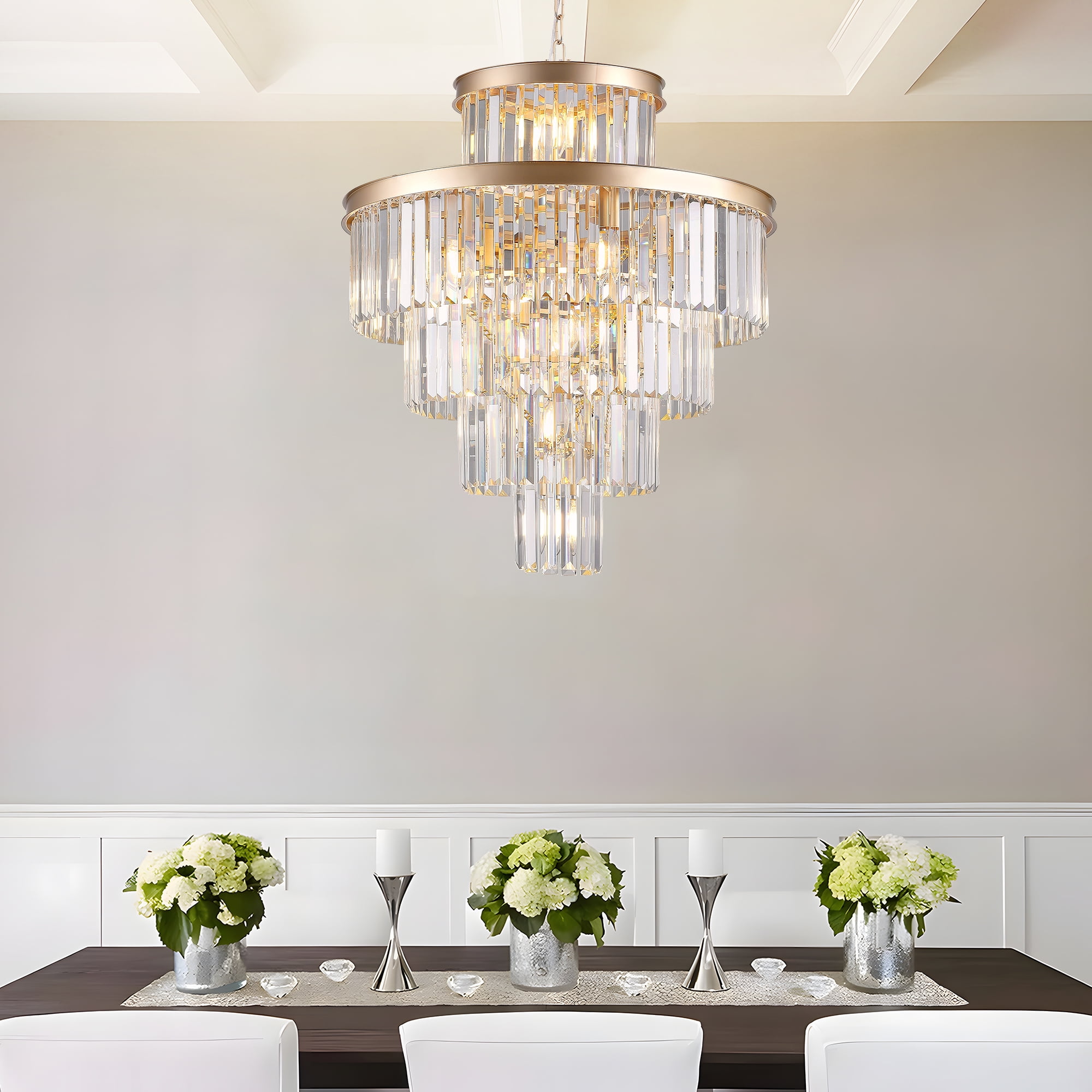 Jopath 23.6 Inch Golden Luxury Crystal Chandelier Modern Chandeliers Lights Fixture Hanging Pendant Light Fixture for Dining Room Bedroom Living Room