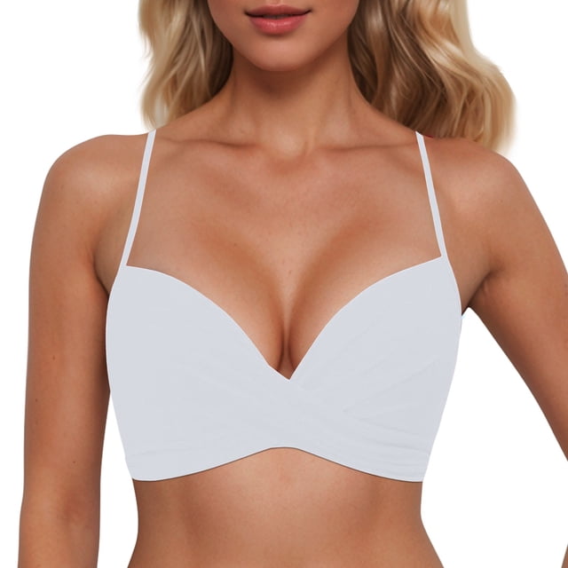 MKLEKYY Trajes De Baño Mujer 2 Piezas Women Back Stainless Steel Hooks Swimwear Tops Underwire Full Coverage Bikini Top Push Up Swim Crop Top Tie Back Bathing Suit Tops