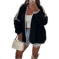 thumbnail image 2 of Women'S Oversized Cardigan Sweaters Fall Long Lantern Sleeve Knit Open Front Black XL, 2 of 6