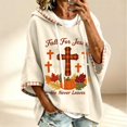 thumbnail image 2 of Arlun Women's Fall for Jesus He Never Leaves Hoodies Drop Shoulder 3/4 Sleeve Hooded Sweatshirt Vintage Plaid Pumpkin Maple Leaf Print Casual Loose Pullovers Beige XXL, 2 of 5