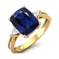 thumbnail image 2 of 925 Sterling Silver Gold Vermeil 9X7mm Cushion Simulated Blue Sapphire Solitaire Women Valentines Day Gifts Ring, 2 of 3