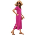 thumbnail image 2 of Women Summer V-Neck Casual Loose Split Wrinkle-Free Long Maxi Beach Dress with Pockets Rose Red XXL, 2 of 7