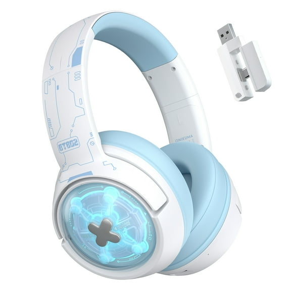 UHM Wireless Gaming Headset for PS5/PC/PS4/Switch,Wired/2.4G/Bluetooth Gaming Headphones with Mic/Surround Sound/Space Capsule Design and Cool Linght/1000mAh Large Battery/White