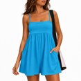 thumbnail image 3 of Wrongduck Women's Summer Romper Dress with Shorts Underneath Spaghetti Strap Sleeveless Wide Leg Jumpsuit, 3 of 10
