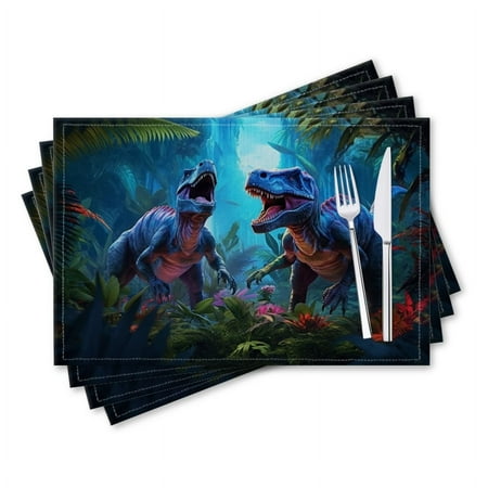 

BaHomeck placemats Set of 4 rectangle Linen Cotton Placemats for Dining Table Washable Heat Resistant 18*12inch Two Dinosaurs Roaring At Each Other