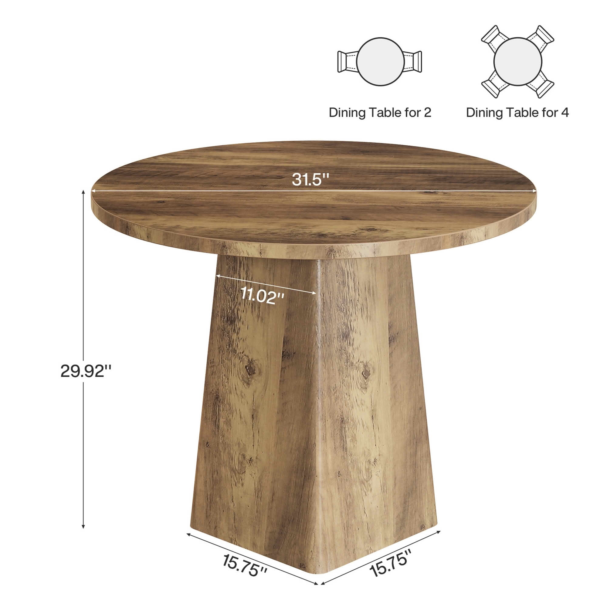 MAYEERTY 31.5 Inch Round Farmhouse Dining Table, Kitchen Dinner Table with Square Base for 2 to 4 People