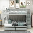 thumbnail image 3 of Euroco Full over Full Bunk Bed with Storage Shelves and 2 Under Storage Drawers for Kids Teens Room, Gray, 3 of 9
