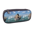 thumbnail image 2 of Picia Two Brave Cats Are Floating On The Sea Iceberg Pattern Large Capacity PU Leather Pencil Case Organizer Pen Marker Holder Double Zipper Storage Bag Big Pencil Pouch for College Office, 2 of 6