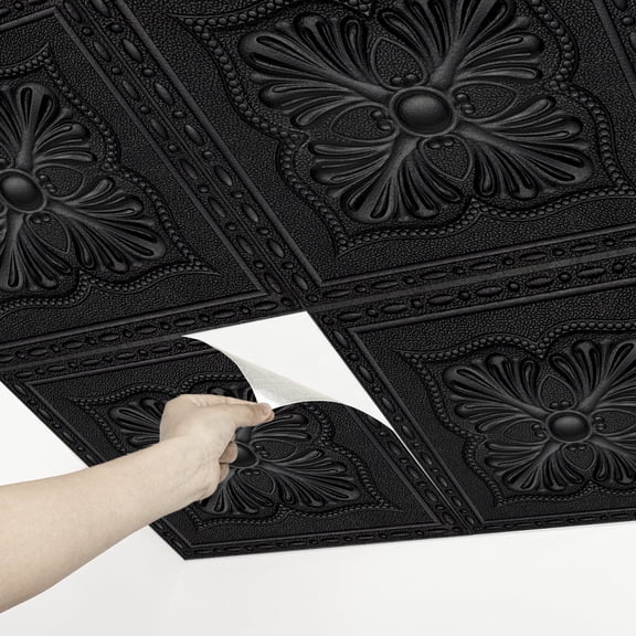 Abyssaly 13.7" x 13.7" Ceiling Tiles, 16 Pcs, Covering Area 20.85 sq. ft., Gelated Ceiling Tile Foam, Ceiling Tile Peeling & Pasting, Easy to Install on Ceiling & Wall, Pure Black